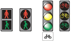 Сигналы светофора для велосипедистов и пешеходов